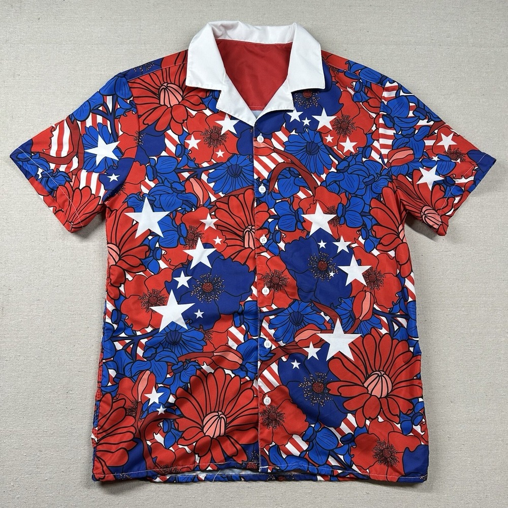 Fox News Aloha Shirt Mens S Hawaiian Camp Patriotic Conservative USA News Floral